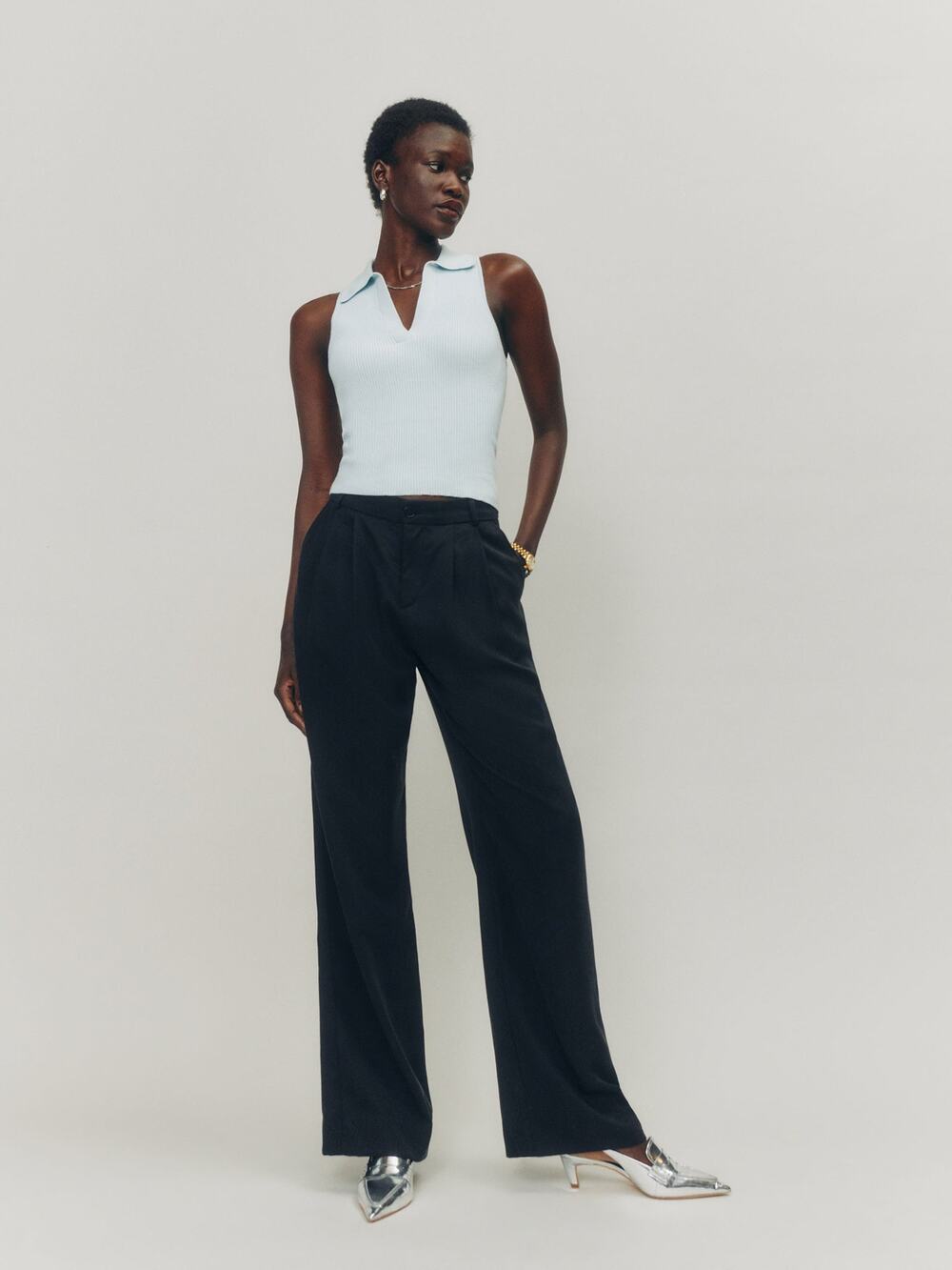 Reformation Mason Mid Rise Pant Black - 0